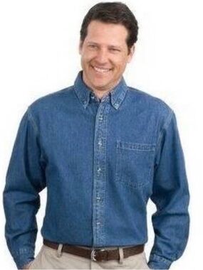 Men's Denim Button-Down Shirt in Blue